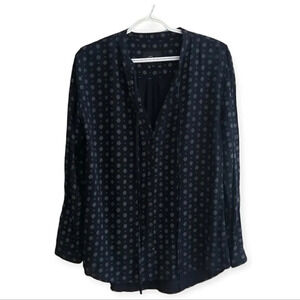Rails Abby Rayon Button Up Blouse with Neck Tie Navy Floulard Print Small
